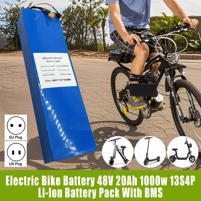 Batterie 48V 20Ah Vélo Électrique 13S4P Lithium - Avec Chargeur, PVC Étanche Et BMS