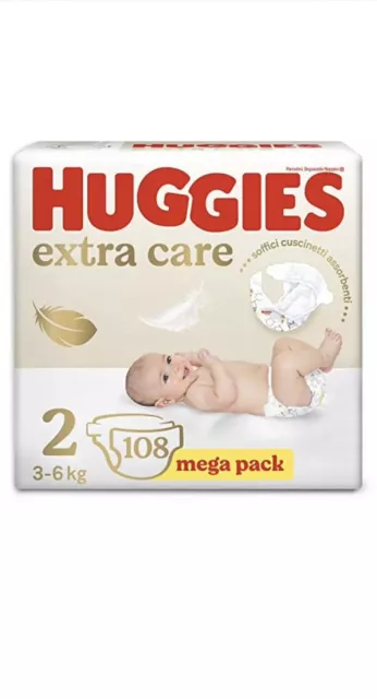 108 Huggies Pannolini Extra Care Bebè, Taglia 2 (3-6Kg),  In 4 Confezioni Offert