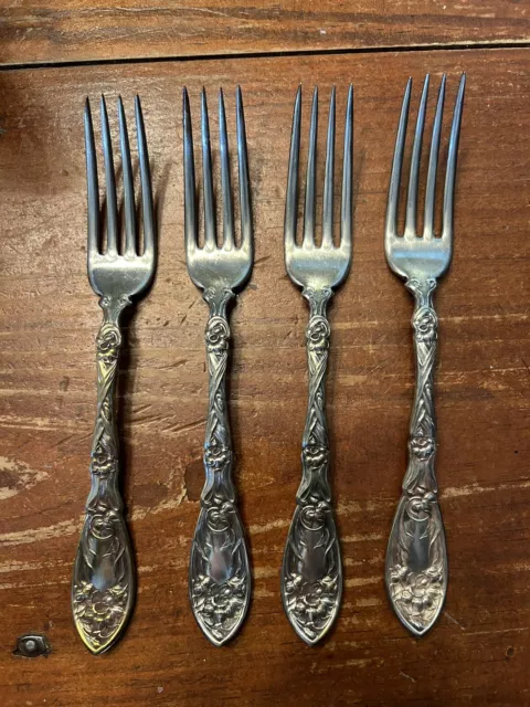 Oneida Oxford Silver Plate NARCISSUS 1908 Set of 4 Dinner Forks 7 1/2"