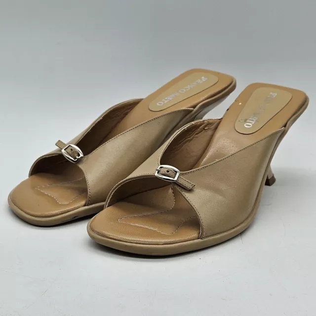 Franco Sarta Women's Size 7 M Mocha Square Open Toe Slide Mid Heel Sandals