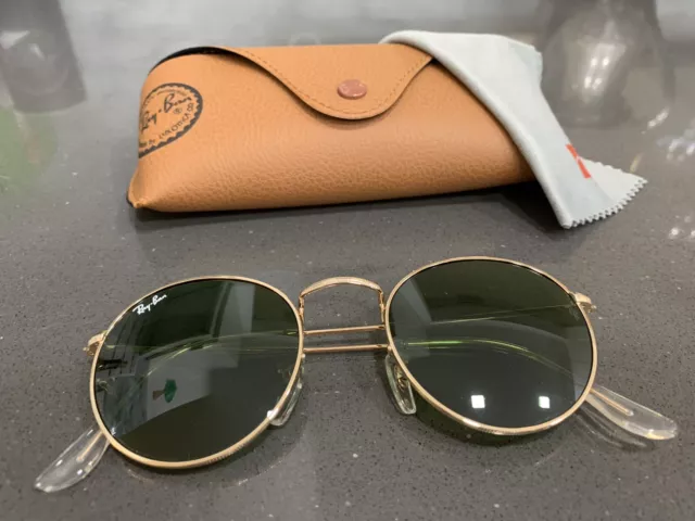 ray ban sunglasses rb3447 001 round metal 50-21, Polished Gold Frame/ Green Lens