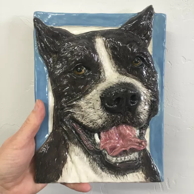 American Staffordshire Terrier Pit Bull Puppy Dog Ceramic Portrait 3D Tile