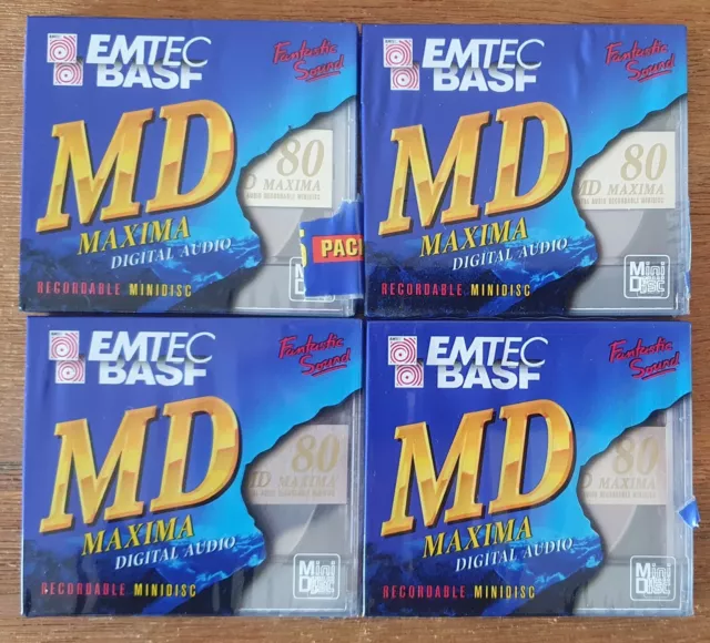 4×BASF/EMTEC MD MAXIMA 80 - 80 Min. Mini Disc - OVP Neu !