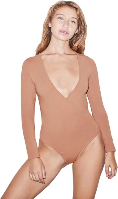 American Apparel womens Cotton Spandex Off-shoulder Long Sleeve Bodysuit