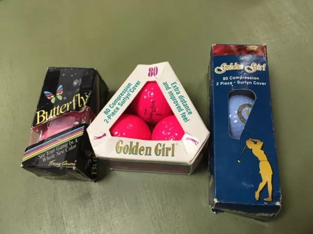 8 NEW Golden Girl and Butterfly Golf balls in Sleeves - NOS