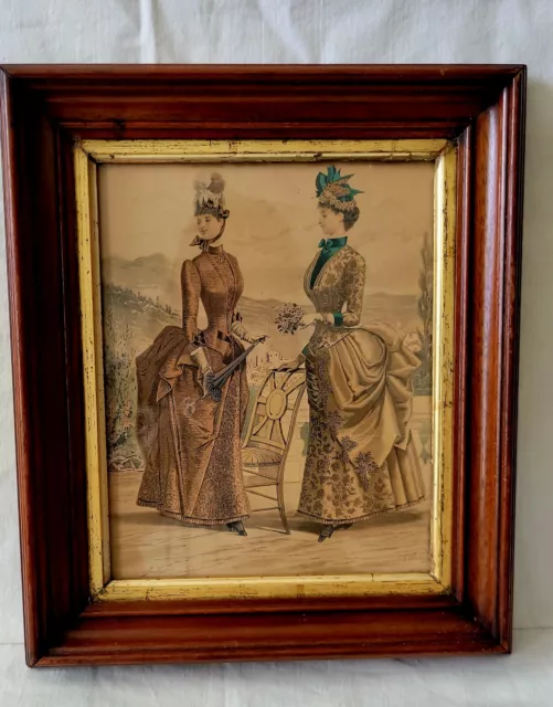 Antique Le Moniteure de la Mode Victorian Fashion Framed Lithograph ca. 1887