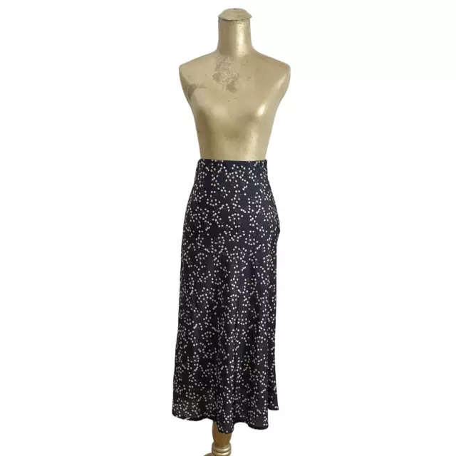 Urban Outfitters Women's Black Floral Satin Silk Midi Skirt Zip Closure Size XS