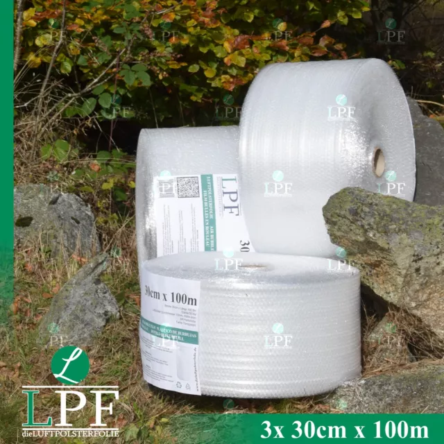 3 x Luftpolsterfolie 30cm x 100m Polsterfolie Noppenfolie Verpackungsfolie Rolle