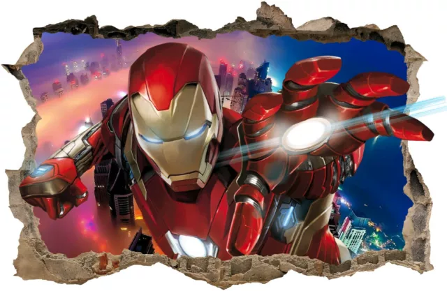 Iron man Hole in Wall Art Sticker High Quality Bedroom Decal Print Boys Girls V2