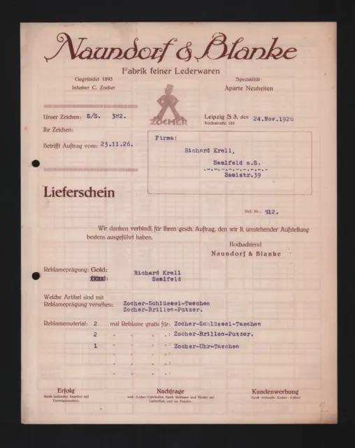 LEIPZIG, Brief 1926, Naundorf & Blanke Fabrik feiner Lederwaren