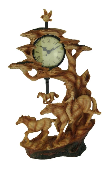 Scratch & Dent Trail Rider Cowboy and Horse Carved Wood Look Sculptural Clock