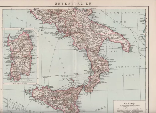 SOUTH ITALY SICILY SARDINIA  Antique Map of 1902