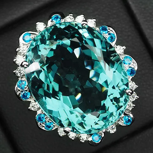 Neon Blue Paraiba Tourmaline 31.2Ct 925 Sterling Silver Handmade Rings Size 6.25