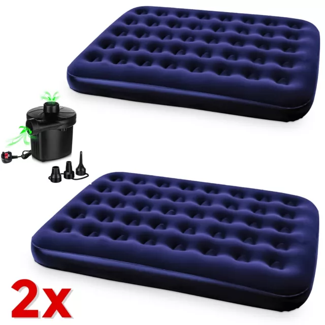 Double Inflatable Flocked Air Bed Camping Mattress Electric Pump