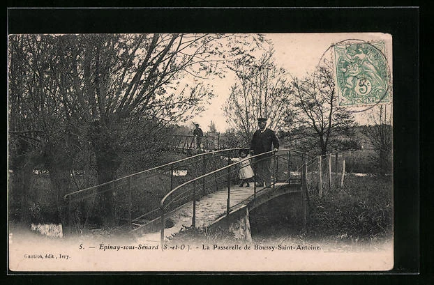 CPA Épinay-sous-Sénard, la Passerelle de Boussy-Saint-Antoine 1907