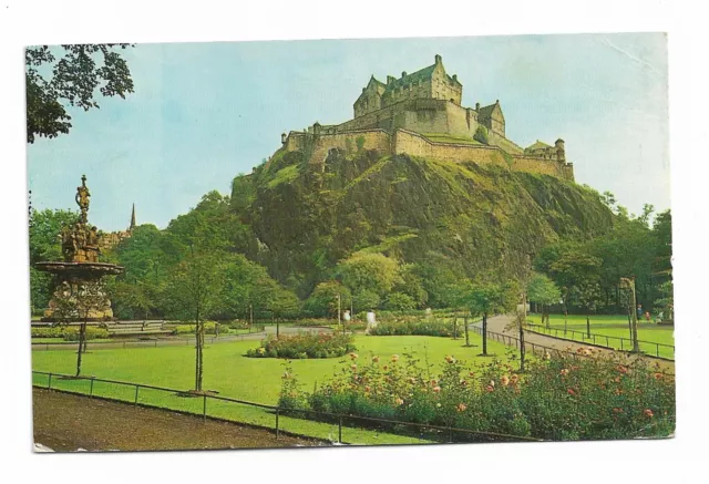 Edinburgh Castle from Princes Street Gardens vintage postcard 1965