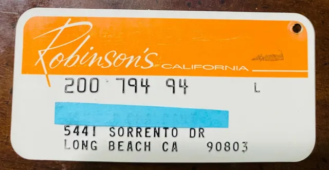 Vintage Robinson's Department Store Credit Card Long Beach CA 1960-70s