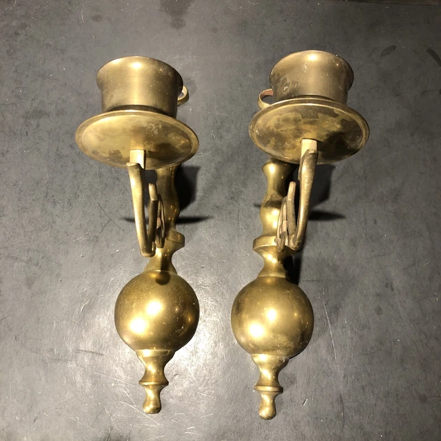Set Vintage antique  Solid Brass Wall Mount  Hanging Sconce 12" Candle Holders