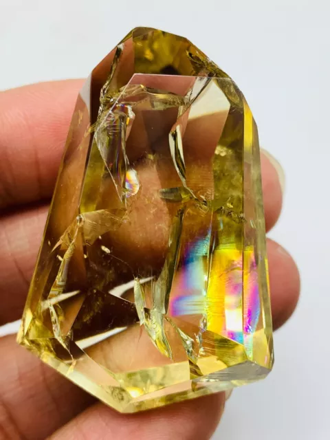 TOP level gem Brazil Citrine rainbow crystal diamond,Hand cut glossy surface 39g