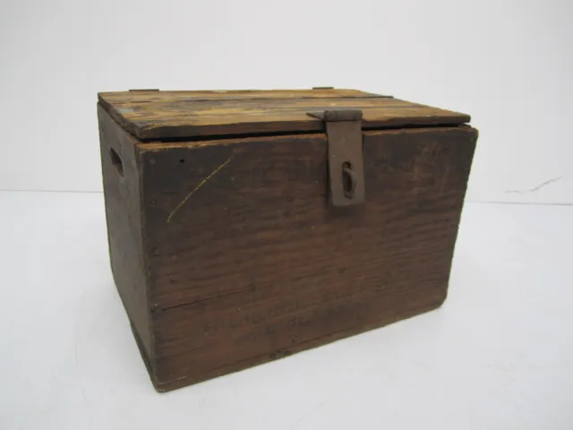 Antique Clinton Cartridge Powder Pointer Ammo Shells Crate Box Wood Hinge Lid