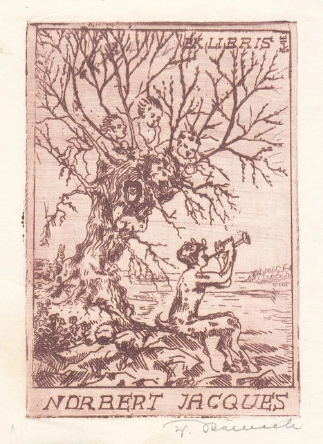 Exlibris Bookplate Radierung Walter Steinecke 1888-1975 Putti Pan Flöte