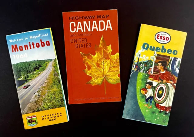 1950s-60s Canada Highway Maps Vintage Brochure Lot Quebec Esso Manitoba Province