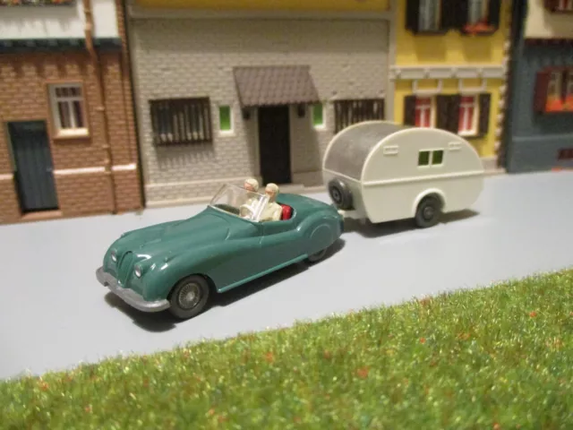 WIKING 1:87 H0 Konvolut Jaguar Sport XK 120 Cabrio + Wohnwagen-Ei Sportberger L3