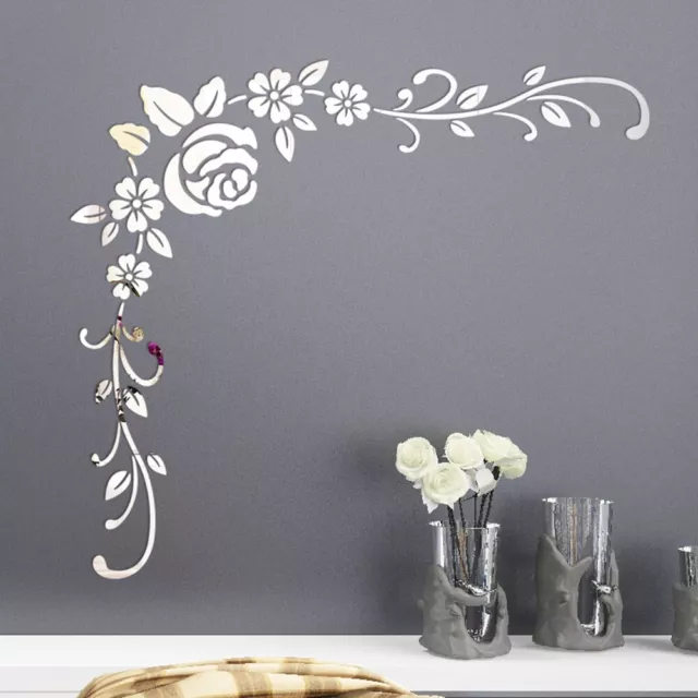 3D Mirror Roses Corner Wall Sticker Decal Flower Decoration Acrylic 75*75cm