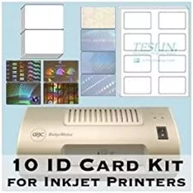 10 ID Card Kit - Laminator, Inkjet Teslin, Butterfly Pouches, and Holograms - ID