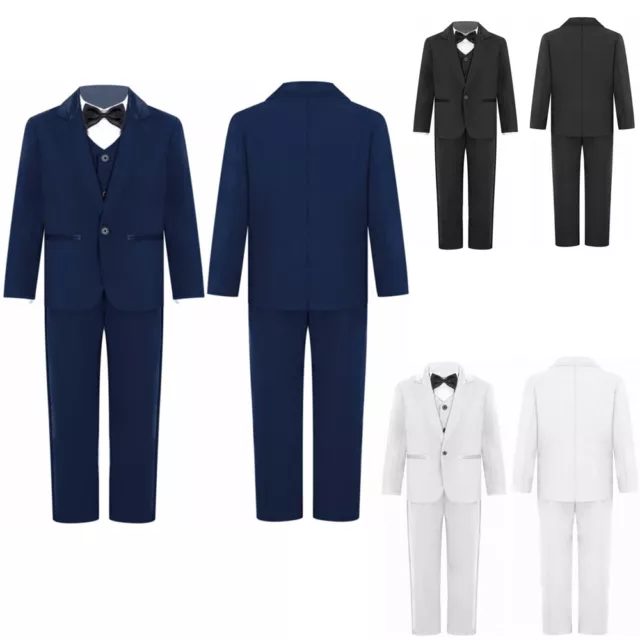 4Pcs Boys Suit Blazer Vest Bowtie Shirt Pants Set Formal Suits for Wedding Party