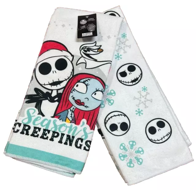 Disney Jack & Sally Set 2 Kitchen Towels Nightmare Before Christmas Nwt Free Shp