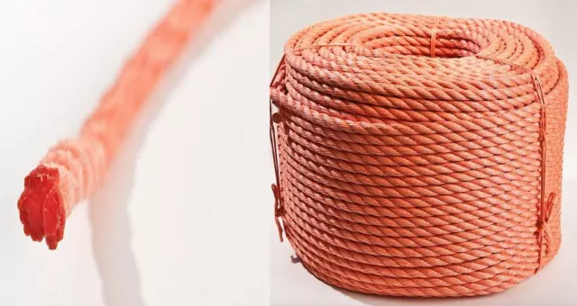Polypropylen Seil gedreht orange mit Schlaufe Seil 18-20mm Meterware Forstseil
