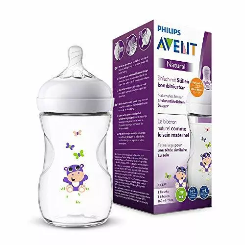 Philips SCF070/22 Avent Natural Flasche Hippo 260 ml Anti-Kolik-System BPA-frei