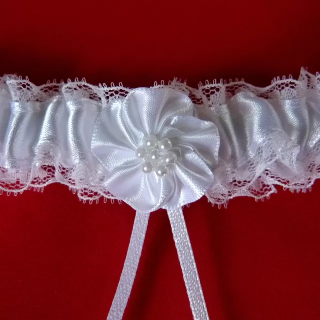 Jarretière mariage blanche satin dentelle petite fleur petite à grande taille