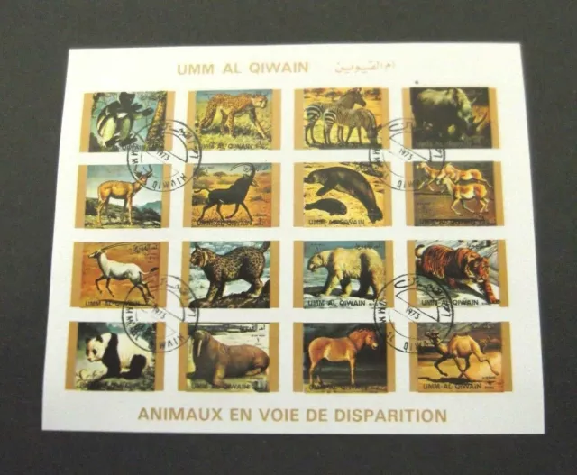 Umm Al Qiwain-1973-Endangered Animals-Imperf Sheet of Ministamps-Precancelled