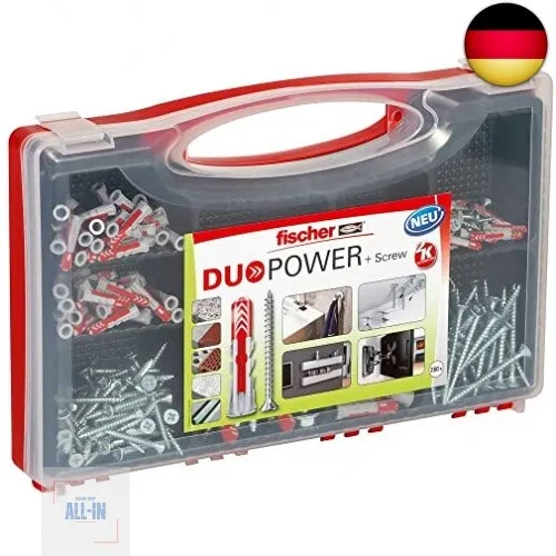 fischer RED-BOX DUOPOWER + Schrauben, Sortimentbox, 280-teilig mit Schrauben &