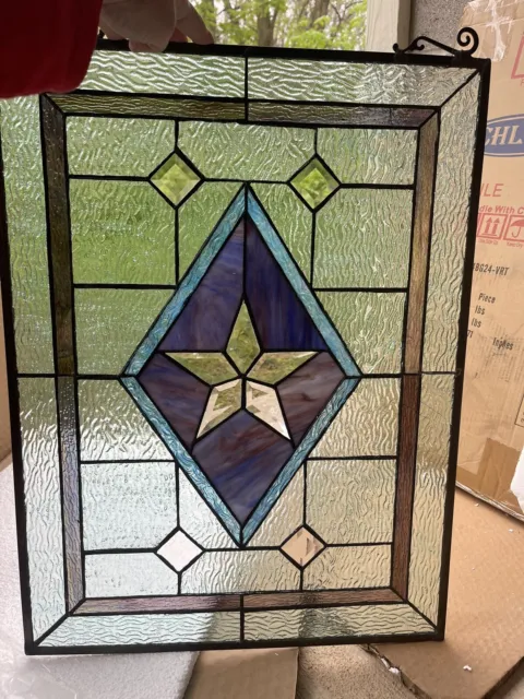 24" Tiffany Style Stained Glass Lone Stars hanging Sun catch window panel