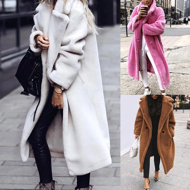 Femmes Hiver Ours en Peluche Fourrure Manteau Long Chaud Parka Extérieur Veste *