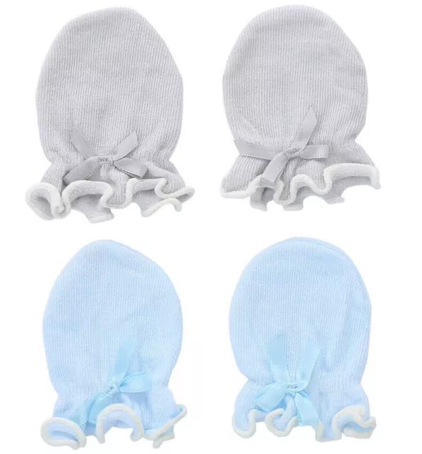 4X Baby Scratch Mittens Mitts Pink Blue White Newborn Cotton 0 - 12 Months