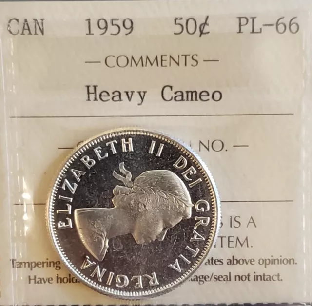 1959 CANADA 50c Silver Half Dollar Coin QEII ICCS Graded: PL66 HEAVY CAMEO