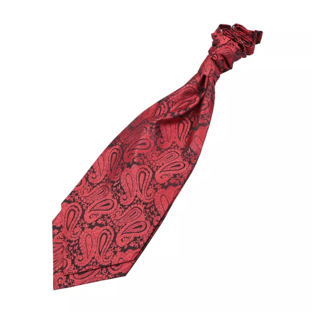 Black Red Mens Pre-Tied Ruche Cravat Woven Floral Paisley Formal Wedding by DQT