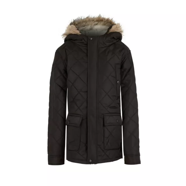Boys Padded Quilted Parka Coat Jacket with Fur Lined Hood