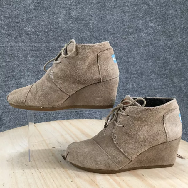 Toms Boots Womens 7.5 Lace Up Desert Wedge Ankle Bootie Taupe Suede Round Toe 2