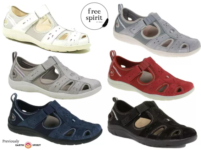 Ladies Free Spirit Shoes Earth Leather Comfort Walking Touch Fastening Sandals