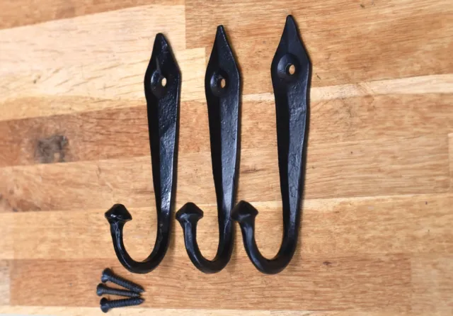 Three 4.5 Inch Black Iron Ancient English Design Coat Hook Door Hanger Hook Ob4