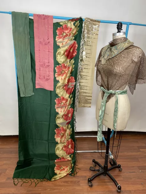 Antique 1920s Art Deco Flapper 7 Piece Lot of Textiles Trim Fabric Scrap As Is