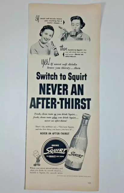 1950's SQUIRT Soft Drink Soda Drink After Thirst Woman Slim Vintage Print Ad
