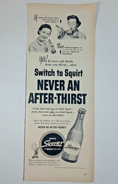1950's SQUIRT Soft Drink Soda Drink After Thirst Woman Slim Vintage Print Ad