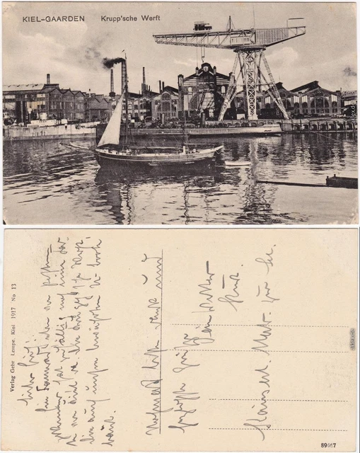 GAARDEN KIEL KRUPPSCHE Werft Schiff Kran Ansichtskarte 1917 EUR 20 70 gaarden-kiel-kruppsche-werft-schiff-kran-ansichtskarte-1917-eur-20-70