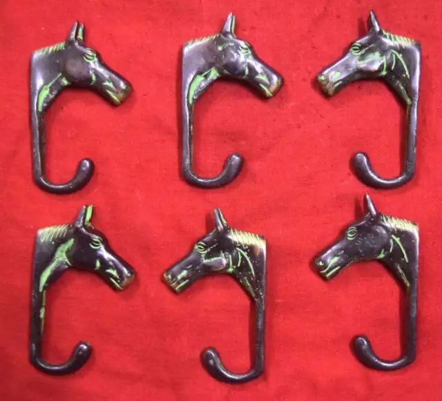 Horse Face Brass Hook Pony Head Key Holder Cloth Hanger Set of 06 pieces WG1004